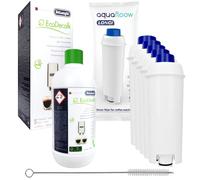 Aquafloow 5 Filtres à eau DLSC002 Compatible avec Machines à café ECAM, ESAM, ETAM, BCO, EC, EcoDecalk 500ml, Brosse de Nettoyage