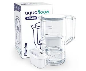 Aquafloow Carafe Filtrante pour Eau 2.5 L, Compatible avec Dafi Unimax, Brita Maxtra, Laica 1000 Series | Réduction du Calcaire, du Chlore - Carafe Filtrante + 1x Filtre à Eau Blanc