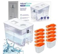 AquaFloow distributeur d'eau, carafe filtrante blanche de 9,5l Inclus 10 filtres à eau pour eau dure