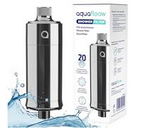 Aquafloow Filtre de Douche Anti-Calcaire, Filtre pour Robinet de Douche contre le Chlore et la Saleté - Filtration 20 Étapes - Compatible avec Tous les Tuyaux Standards - Argent