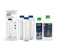 Aquafloow Kit d'entretien compatible avec DeLonghi Machine à Café - 3x Filtre à Eau (remplace DLSC002), DeLonghi EcoDecalk Détartrant (500ml) & Eco MultiClean (250ml) - Set de Nettoyage Complet