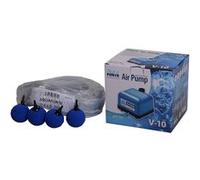 AquaForte Hi-Flow V-20 kit de pompe à air, kit complet avec distributeurs d'air, 25 m de tuyau 4 x 6 mm et 4 pierres à air 5 cm, capacité à 2 mètres 3 litres par minute, bassin maximum 12 m3