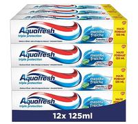AQUAFRESH - Dentifrice Triple Protection Menthe Fraîche - Renforce L'émail - Aide à Protéger les Gencives - Rafraîchit l'Haleine - Adapté à Toute la Famille Dès 7 Ans - Lot de 12 x 125 ml