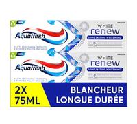 AQUAFRESH Dentifrice WHITE RENEW BLANCHEUR, Blanchissant Longue Durée, avec Nouvelle Technologie Bouclier Anti-Tâches, pour toute la Famille - Lot de 2 x 75ml