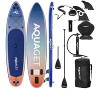 Aquaget iSUP Kit complet de planche à pagaie gonflable 350 x 83,5 x 15 cm avec siège de kayak 2 en 1, pagaie, sac à dos, pompe, laisse, 3 ailerons jusqu'à 220 kg