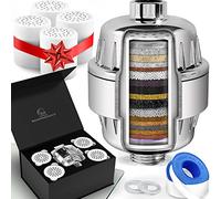 Aquahomegroup Filtre de douche 20 étapes avec vitamine C E pour eau dure - à haut rendement éliminer le chlore et fluorure 5 cartouches incluses pommeau Chromée