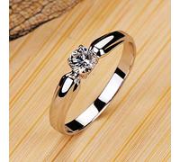 AQUALITYS Bague de Luxe Femme Petite Pierre Ronde véritable Bague de fiançailles en Argent Sterling 925 Cristal Solitaire Anneaux de Mariage pour Les Femmes