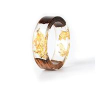 AQUALITYS Bague en résine de Bois Bague en résine époxy Transparente Mode à la Main Fleur séchée Bijoux de Mariage Bague d'amour pour Les Femmes