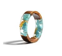 AQUALITYS Bague en résine de Bois Bague en résine époxy Transparente Mode à la Main Fleur séchée Bijoux de Mariage Bague d'amour pour Les Femmes