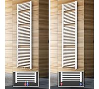 Aquamarin® Sèche-Serviette pour Salle de Bain - Mural, en Acier, Vertical, Connexion Moyenne ou Latérale, Blanc - Radiateur, Centrale pour Salle de Bain, Chauffe-Serviette (1800x600 mm, Moyenne)