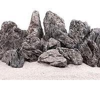 AquaOne Pierres d'aquarium - Mini paysage - Mélange de pierres naturelles Seiryu - Pierres de taille M à XXL - Décoration de roche - Pagode arrière - Gris (25 kg)
