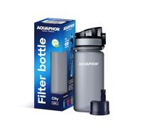 AQUAPHOR City Bottle Bouteille d'eau de voyage avec filtre à charbon actif, filtre le chlore et les impuretés, fabriquée en Tritan et sans BPA, 350 ml, gris