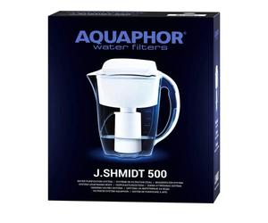 AQUAPHOR Filtre à eau J.Shmidt avec 1 filtre JS500 I Filtre les bactéries, le calcaire, le chlore et autres substances I Filtre à eau de table intelligent avec microfiltration I Carafe élégante aspect
