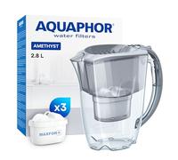 AQUAPHOR Kit de démarrage - Filtre à eau améthyste gris avec 3 filtres MAXFOR+ - Carafe pour 2,8 l - S'adapte à la porte du réfrigérateur - Réduit le calcaire et le chlore - Filtre à eau de table