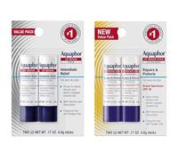 Aquaphor Lot de 2 baumes à lèvres hydratants et réparateurs (2 bâtons réparateurs et 2 bâtons de réparation et de protection SPF 30)