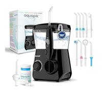 Aquapik® Advanced Irrigateur buccal Idéal pour l'orthodontie, les implants et les gencives sensibles Kit blanchissant + 8 buses | 10 niveaux de pression recommandés par les dentistes (Noir)