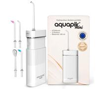 Aquapik Mini Hydropulseur Dentaire Portable avec Réservoir d’Eau Rétractable 140 ml, Irrigateur Buccal Rechargeable USB, 4 Buses, 3 Niveaux de Puissance, Nettoyage Buccal en Profondeur