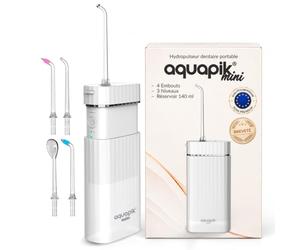 Aquapik Mini Hydropulseur Dentaire Portable avec Réservoir d’Eau Rétractable 140 ml, Irrigateur Buccal Rechargeable USB, 4 Buses, 3 Niveaux de Puissance, Nettoyage Buccal en Profondeur