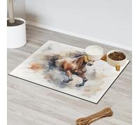 Aquarelle Animal Cheval Tapis d'alimentation pour chat Chien Gamelle à eau Tapis d'alimentation pour animaux de compagnie Tapis d'alimentation absorbant Nti-Slip Contiennent les déversements Protège