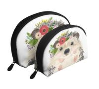 Aquarelle Animal Mignon Joli Hérisson, Trousse de Maquillage Coquille Femme Petit Porte-Monnaie Trousse de Toilette Trousse à cosmétiques 2 pièces