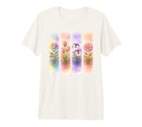 Aquarelle Arc-en-Ciel Rose Tulipe Pensée Dahlia Blooms T-Shirt Haut de Gamme