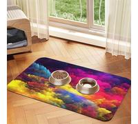 Aquarelle Art Beau tapis d'alimentation pour animaux de compagnie avec dessus en polyuréthane absorbant l'eau et base en caoutchouc - Tapis de nourriture antidérapant pour chiens, chats et animaux de