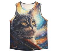 Aquarelle Art Cool Chat DéBardeurs sans Manches pour Garçons Adolescents,Idéaux pour Sport Activités Physiques