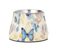 Aquarelle Art Feuilles Papillon Bleu Pet Food Bowl en acier inoxydable amélioré pour animaux de compagnie amoureux de la fatigue des moustaches