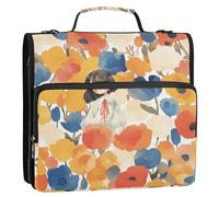 Aquarelle Art Fleur Jaune Beauté 3 Anneaux 3,8 cm Classeur de Bureau Organisateur avec Poignée Multi-Poches Zippé Portfolio pour Collège