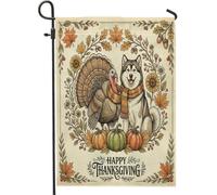 Aquarelle Automne Alaska Malamute Drapeau de jardin vertical pour cour, jardin, 30,5 x 45,7 cm, double face pour extérieur, livre de citrouille d'automne, petits drapeaux de pelouse, décoration