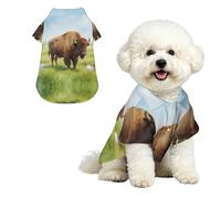 Aquarelle Bison Prairie XL Chemise hawaïenne pour petits chiens - Tenue d'été mignonne pour la plage pour chiot, vêtements doux et respirants avec boutons