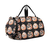 Aquarelle Bleu Baleines Nuit Espace Filles Sac de voyage Fourre-tout de nuit Weekender Duffel Boys Carry on Duffel Bag Sports Duffle Bag, Citrouilles effrayantes d'Halloween noires, Classique