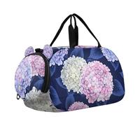 Aquarelle Bleu Baleines Nuit Espace Filles Sac de voyage Fourre-tout de nuit Weekender Duffel Boys Carry on Duffel Bag Sports Duffle Bag, Fleurs d'hortensia rose pastel bleu, Classique