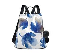 Aquarelle bleu feuilles de figuier blanc élégant sac à dos pour femme, fermeture éclair antivol, multi-poches, imprimé tendance