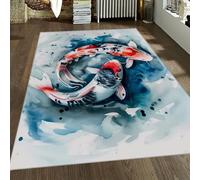 Aquarelle Bonne Chance Koi Poisson Tapis Japonais Oriental Peinture Antidérapant Lavable Tapis À Poils-Bas pour Salon Bureau Porche 60x120cm