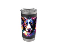 Aquarelle Border Border Collie Dog Gobelet isotherme en acier inoxydable double paroi