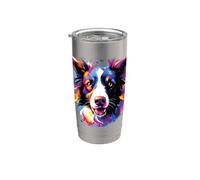 Aquarelle Border Border Collie Dog Gobelet isotherme en acier inoxydable double paroi