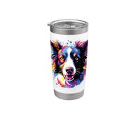 Aquarelle Border Border Collie Dog Gobelet isotherme en acier inoxydable double paroi
