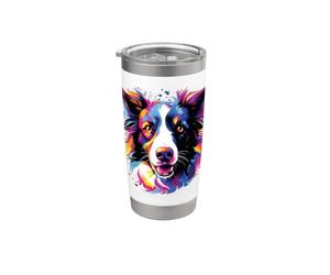 Aquarelle Border Border Collie Dog Gobelet isotherme en acier inoxydable double paroi