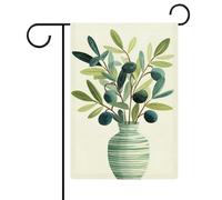 Aquarelle Branches d'olivier dans un vase Drapeau de jardin saisonnier Vacances en toile de jute double face Maison cour Drapeaux extérieurs 30,5 x 45,7 cm