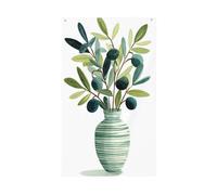 Aquarelle Branches d'olivier dans un vase Yard House Drapeaux, 9,5 x 1,5 m, bannière de vœux avec œillets, décoration d'intérieur et d'extérieur