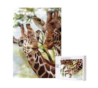 Aquarelle Cerf Girafe,Puzzle Familial en Bois de 300 pièces pour Adultes et Adolescents