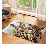Aquarelle Cerf Girafe,Tapis d'alimentation pour Animaux de Compagnie, Sets de Table en Cuir PU pour Chats et Chiens,40x60cm
