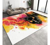 Aquarelle Chat Noir Tapis 60 x 110 cm Bohème Animaux Poil Court Tapis Cuisine de Sol Antidérapant Rug pour Cuisine Couloir Q-232