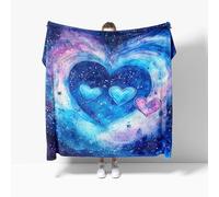 Aquarelle Ciel éToilé Amour Plaid Couverture Polaire Flanelle Jeté de Canapé 150x200 cm, DéGradé Bleu Couverture Plaid Doux en Peluche pour 2 Personnes Lit, Canapé, Camping