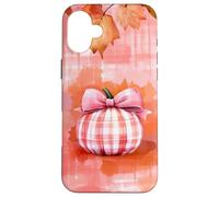 Aquarelle Citrouille Automne Halloween Plaid Nœud Rose Graphique Coque pour iPhone 16 Plus