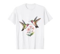 Aquarelle Colibri Paire de Fleurs Nature Amoureux des Oiseaux T-Shirt