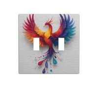 Aquarelle colorée Phoenix Double Gang Toggle Plaque murale Interrupteur Décor Taille standard - 11,4 x 11,4 cm