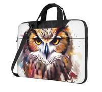 Aquarelle Cool Hibou Tête Sac à bandoulière pour ordinateur portable pour hommes femmes mallette sac messager sac avec poignée sangle étanche pour ordinateur portable, Noir , 13 inch