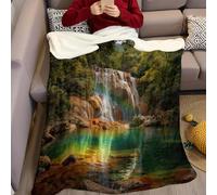Aquarelle Couverture Polaire 100 x 130 cm Ruisseau Rainbow Falls Plaid Flanelle 3D Doux et Chaud Jeté de Lit ou Canapé pour Enfant Adolescent et Adulte